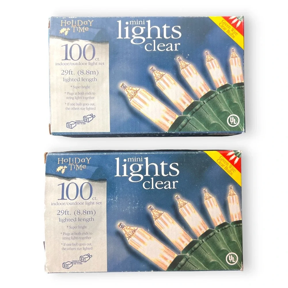 Lot of 2 Holiday Time‎ Mini Lights Clear 100ct 29.5 ft Indoor Outdoor